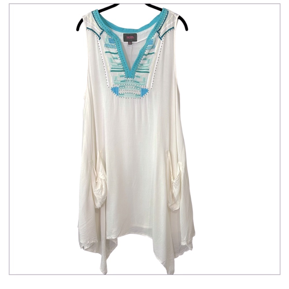For Cynthia Beachwear Embroidered Sleeveless White Coverup Dress